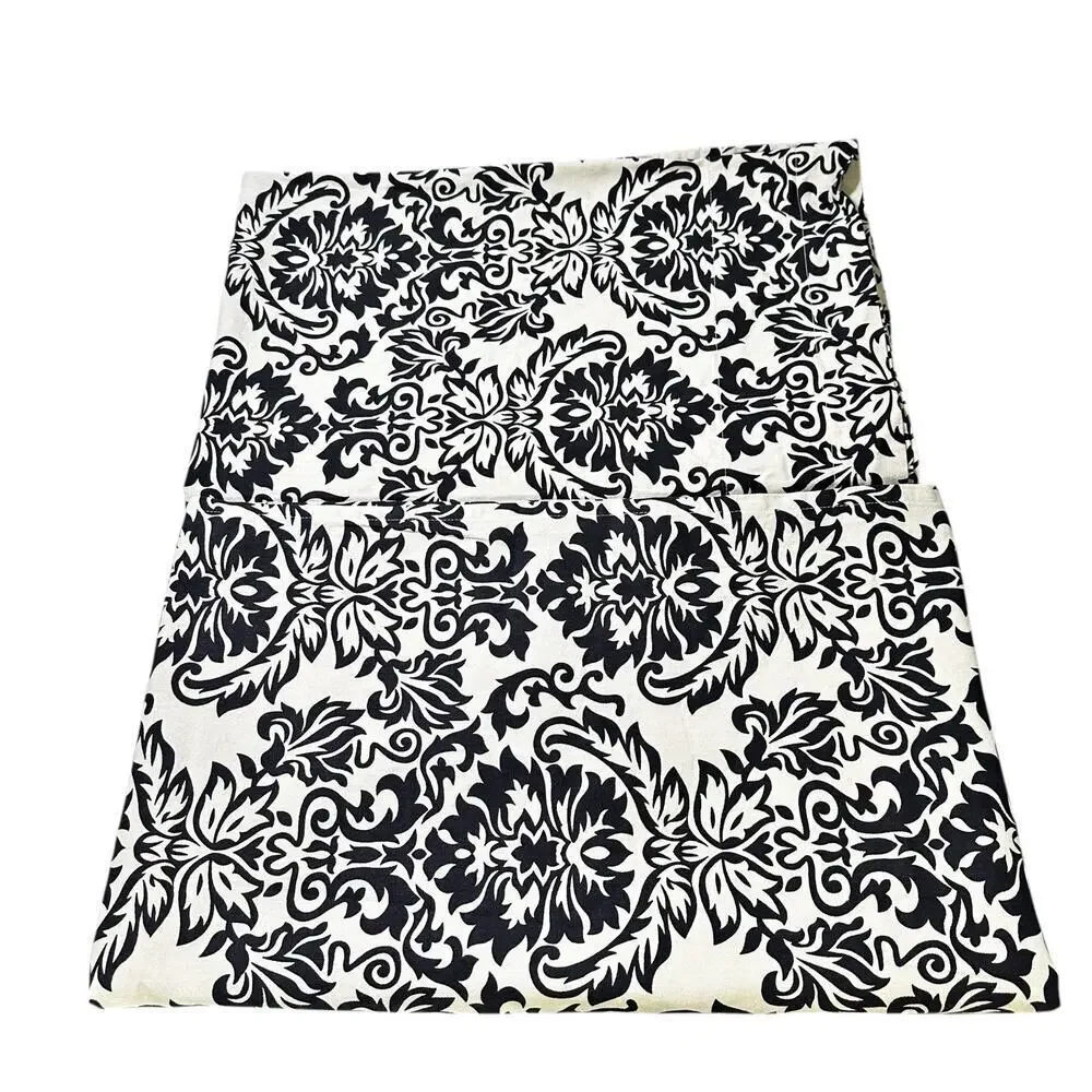 Pier 1 Damask Curtain Panels Set of 2 Black Beige Drapes 52